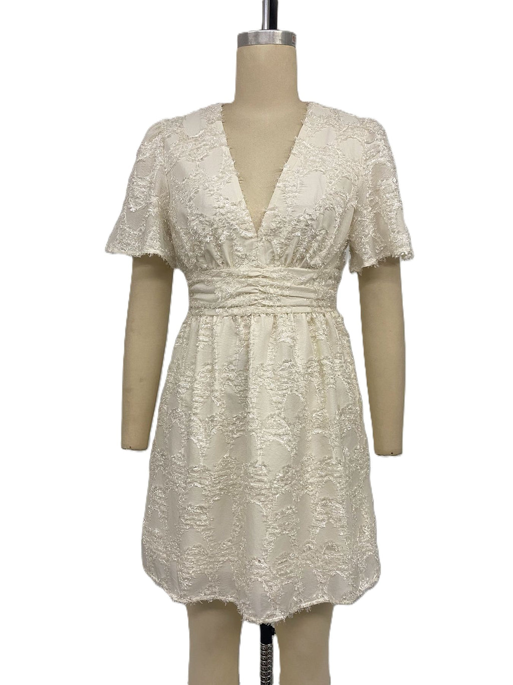 Flutter Sleeve Textured Floral Mini Dress - Apricot - 1