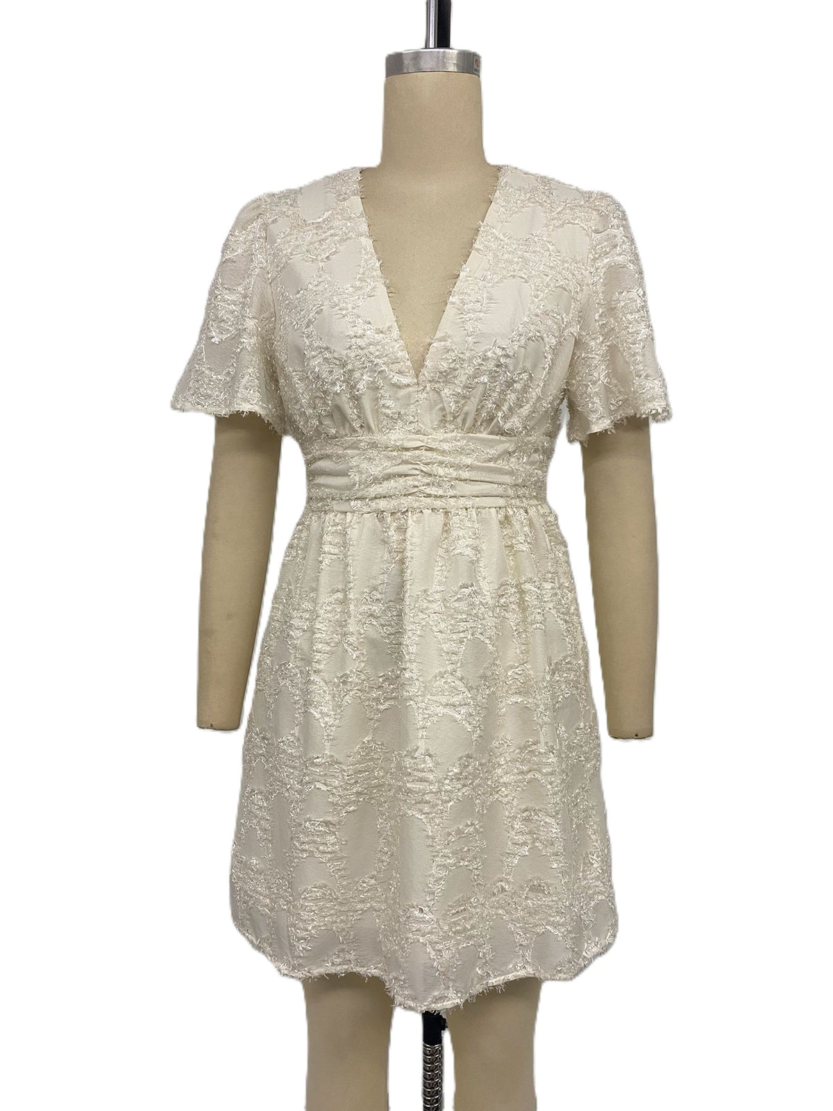 Flutter Sleeve Textured Floral Mini Dress - Apricot - 1