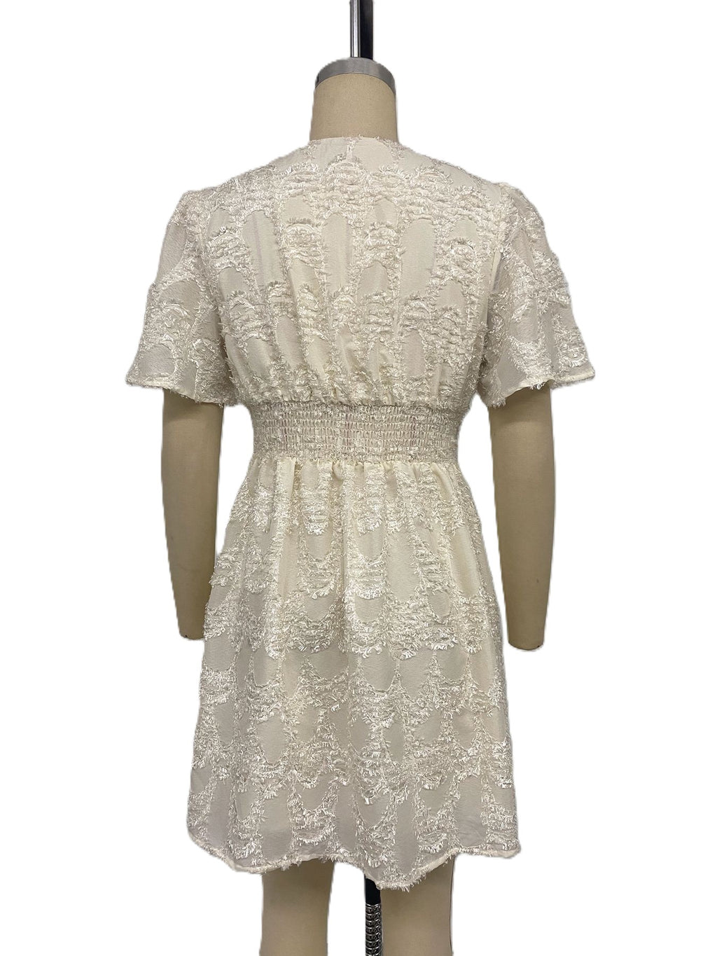 Flutter Sleeve Textured Floral Mini Dress - Apricot - 2
