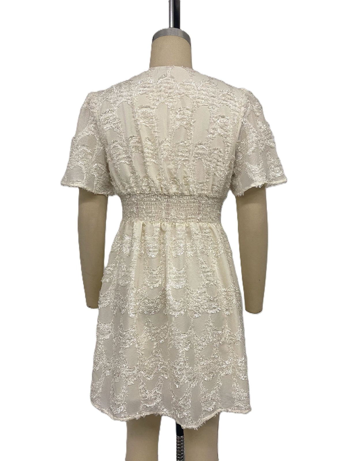 Flutter Sleeve Textured Floral Mini Dress - Apricot - 2