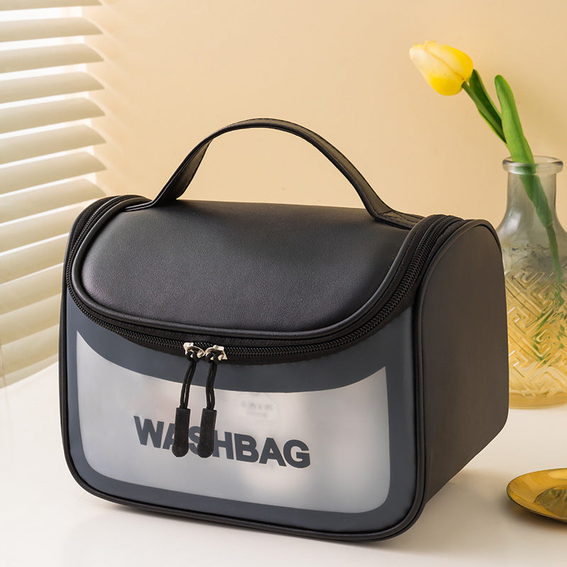 Transparent Travel Toiletry Bag With Hook - Black