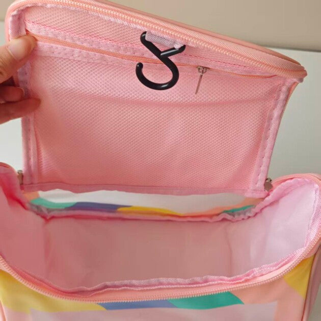 Transparent Travel Toiletry Bag With Hook - CPink - 1