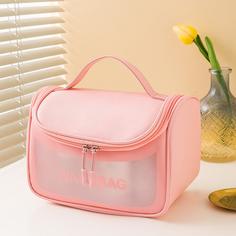 Transparent Travel Toiletry Bag With Hook - Pink
