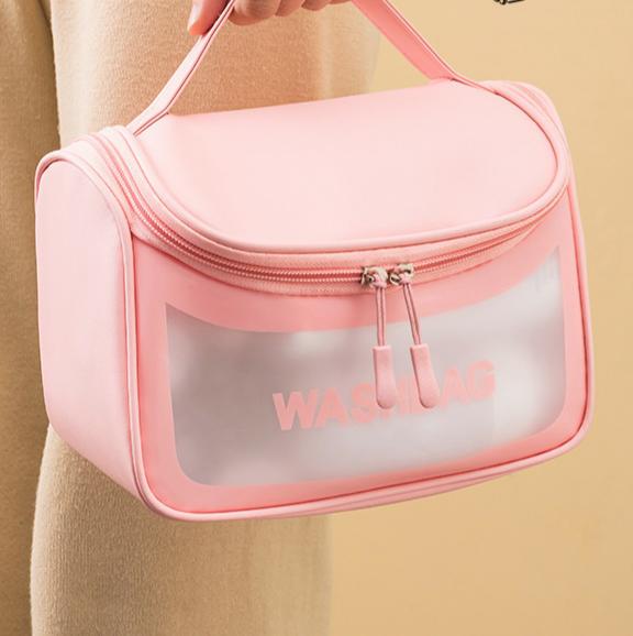 Transparent Travel Toiletry Bag With Hook - Pink - 1