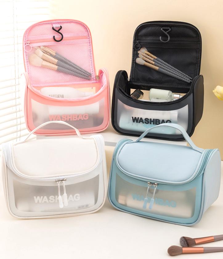 Transparent Travel Toiletry Bag With Hook - Pink - 3