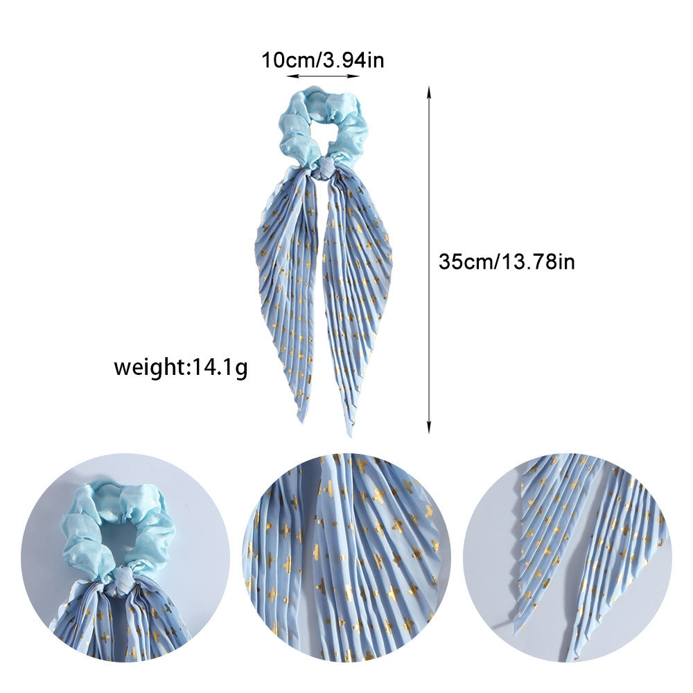Pleated Ribbon Tail Scrunchie With Dotted Stripes - view 3