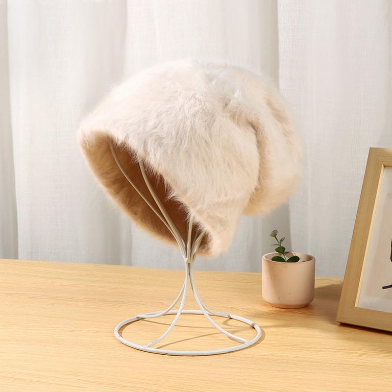 Fuzzy Slouchy Winter Beanie With Long Pile Texture - Beige