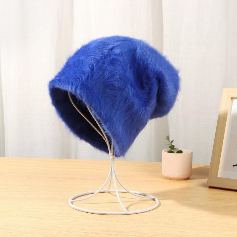 Fuzzy Slouchy Winter Beanie With Long Pile Texture - Blue