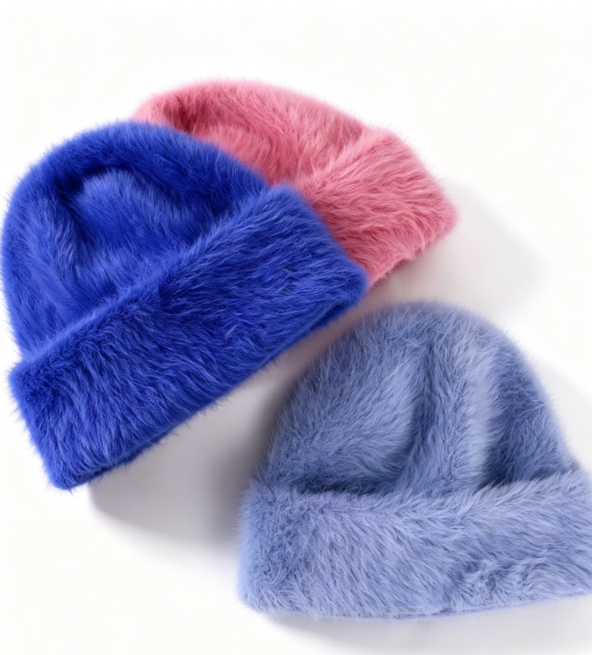 Fuzzy Slouchy Winter Beanie With Long Pile Texture - Blue - 5