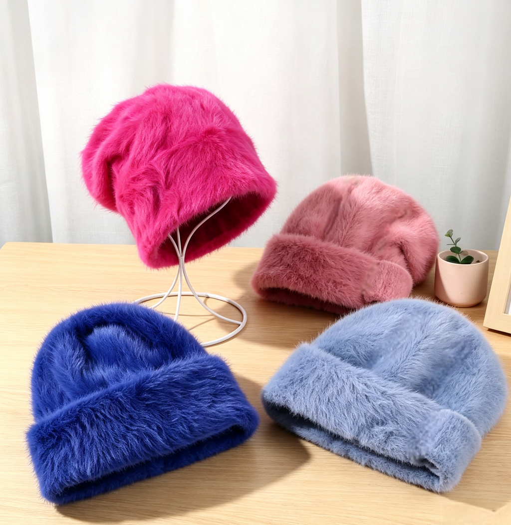 Fuzzy Slouchy Winter Beanie With Long Pile Texture - Blue - 7