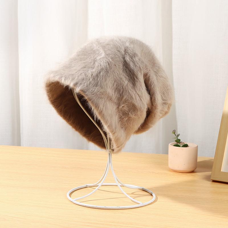 Fuzzy Slouchy Winter Beanie With Long Pile Texture - Khaki