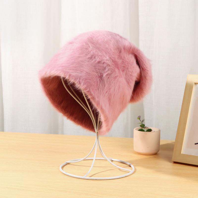 Fuzzy Slouchy Winter Beanie With Long Pile Texture - Pink