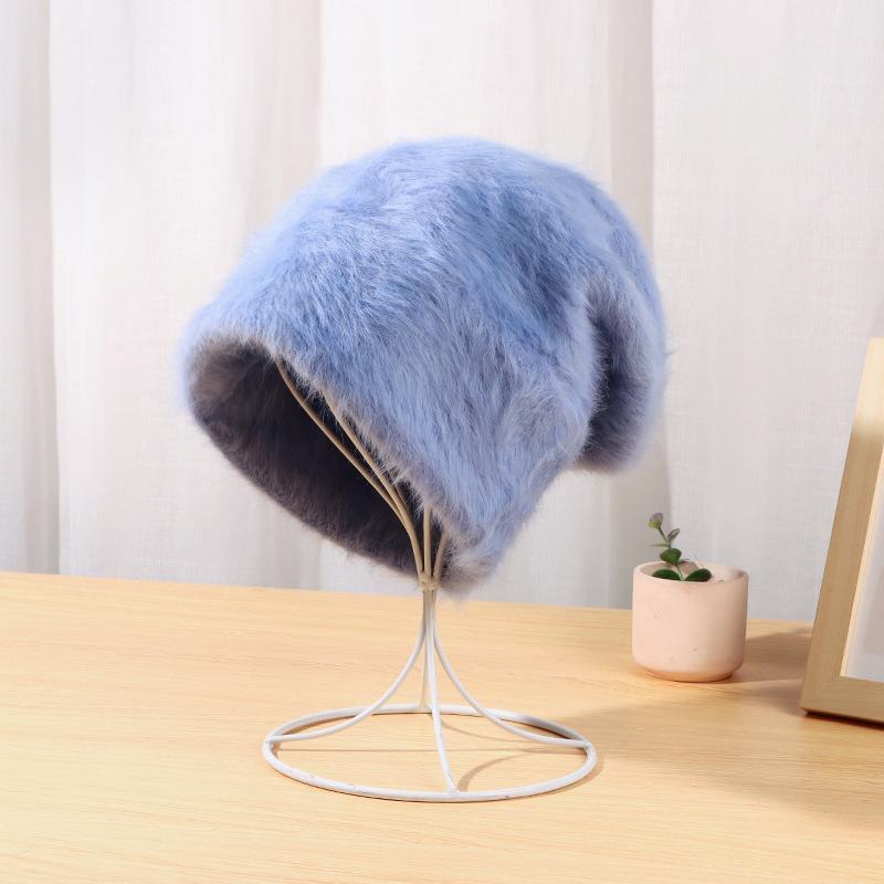 Fuzzy Slouchy Winter Beanie With Long Pile Texture - SkyBlue