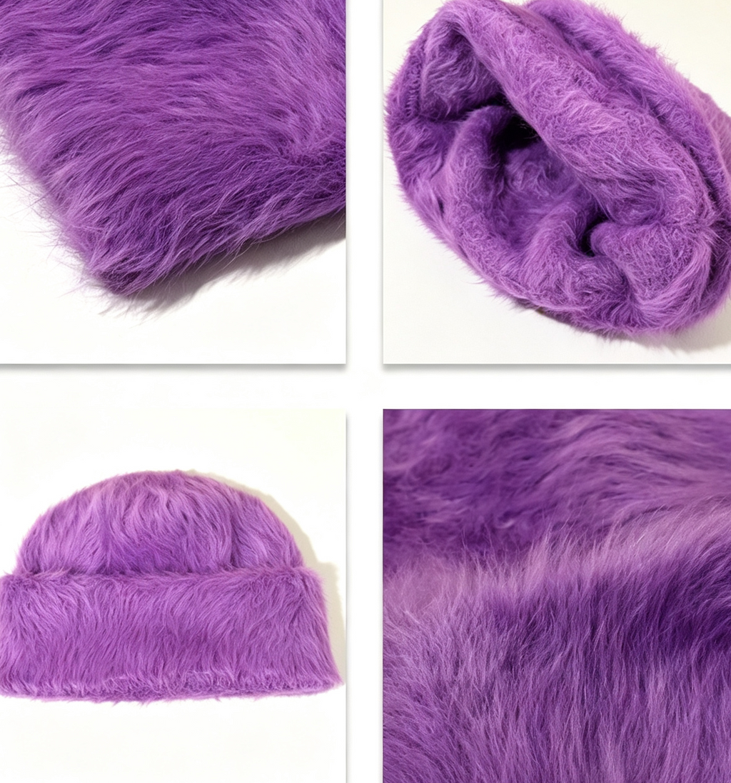 Fuzzy Slouchy Winter Beanie With Long Pile Texture - Violet - 1