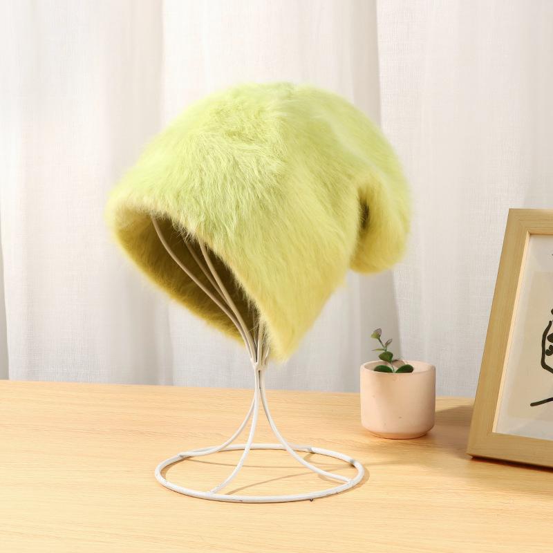 Fuzzy Slouchy Winter Beanie With Long Pile Texture - Yellow