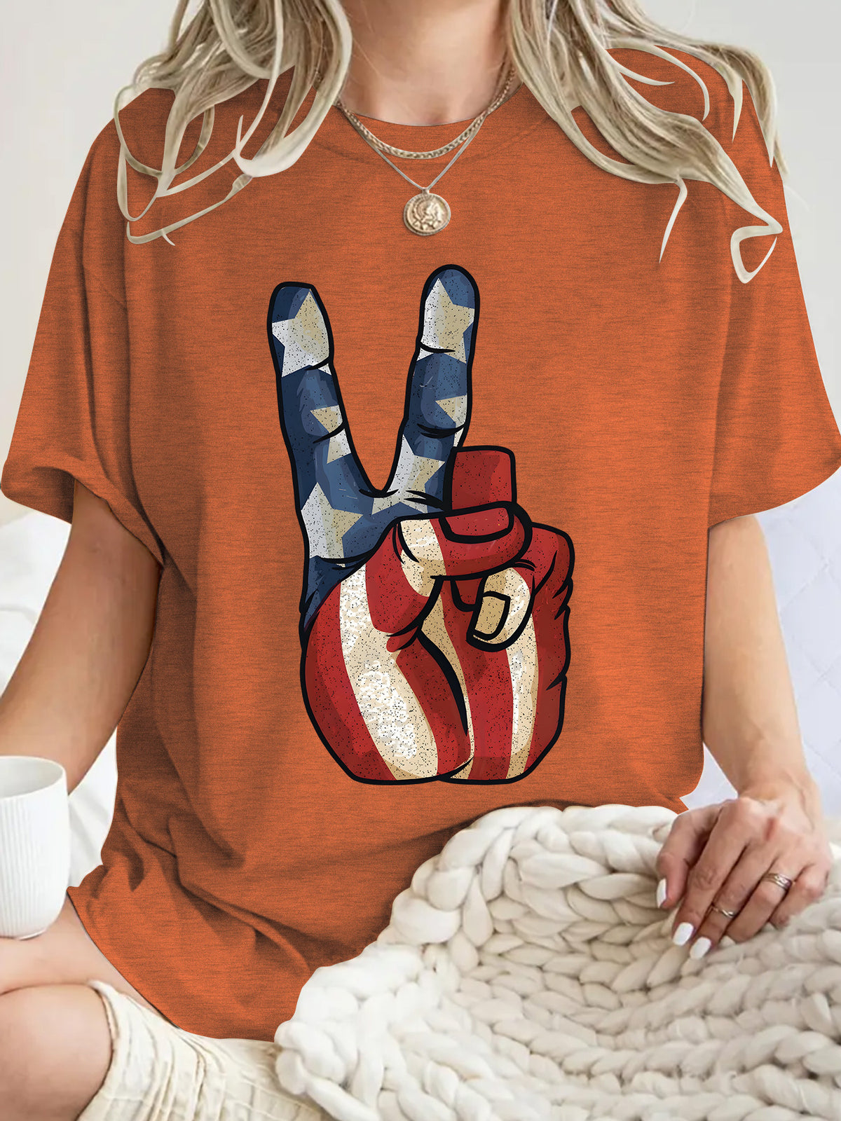 Peace Sign Flag Graphic Oversized Tee - Brown