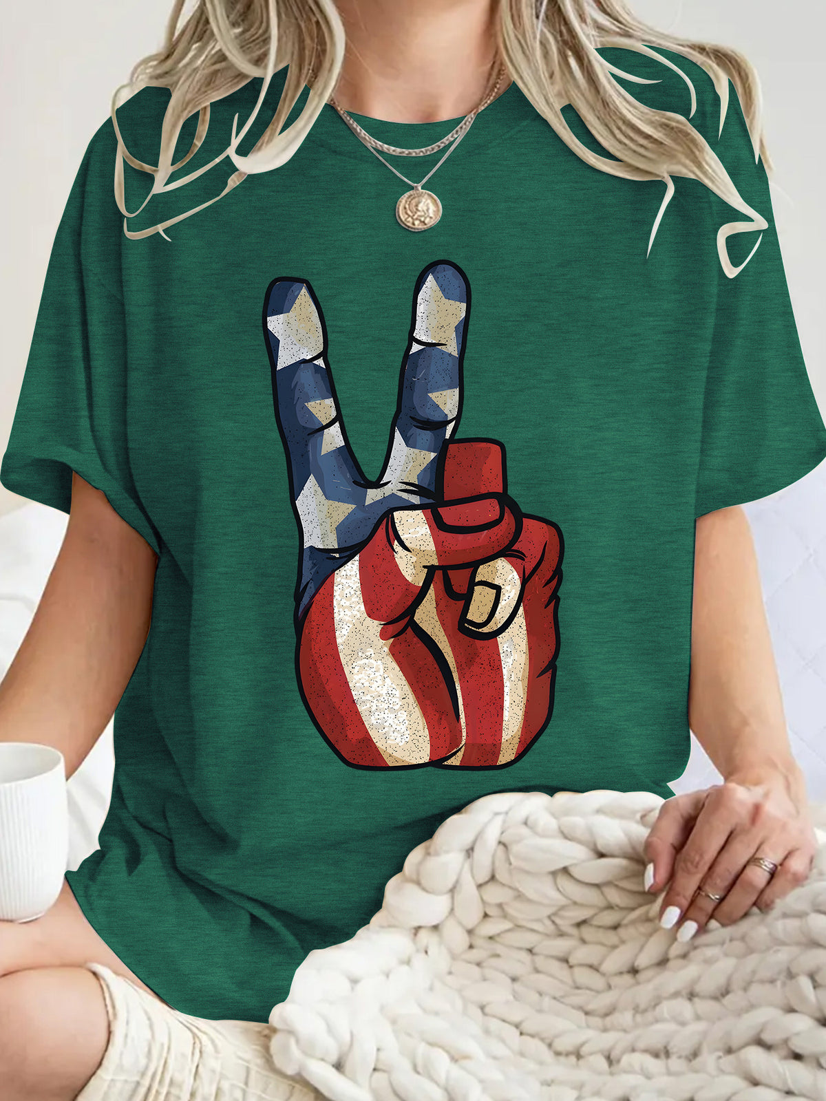 Peace Sign Flag Graphic Oversized Tee - Green