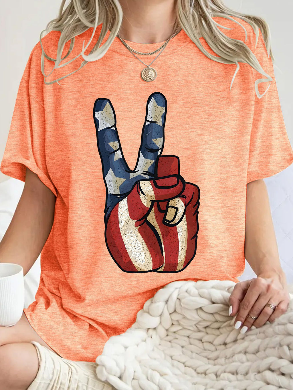 Peace Sign Flag Graphic Oversized Tee - Orange