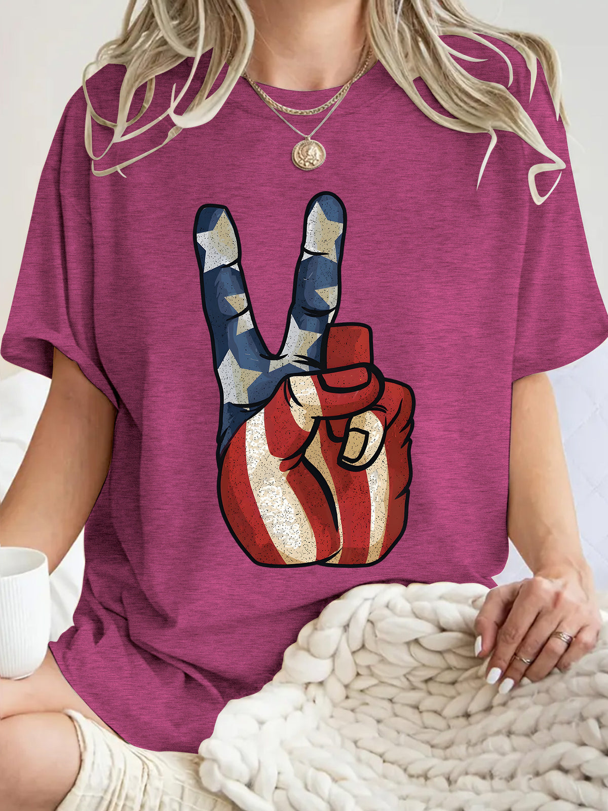 Peace Sign Flag Graphic Oversized Tee - Purple