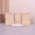 Pearl Beaded Bow Clutch Evening Bag - Gold