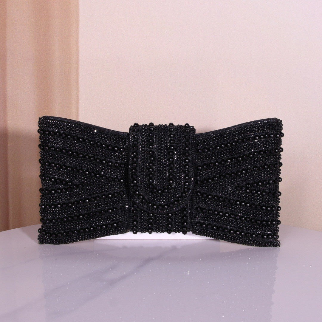 Pearl Beaded Bow Clutch Evening Bag