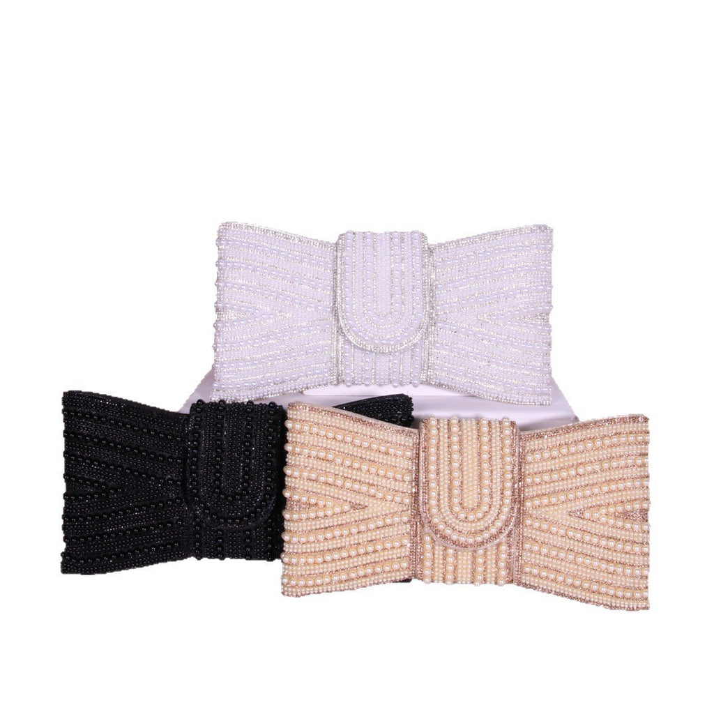 Pearl Beaded Bow Clutch Evening Bag