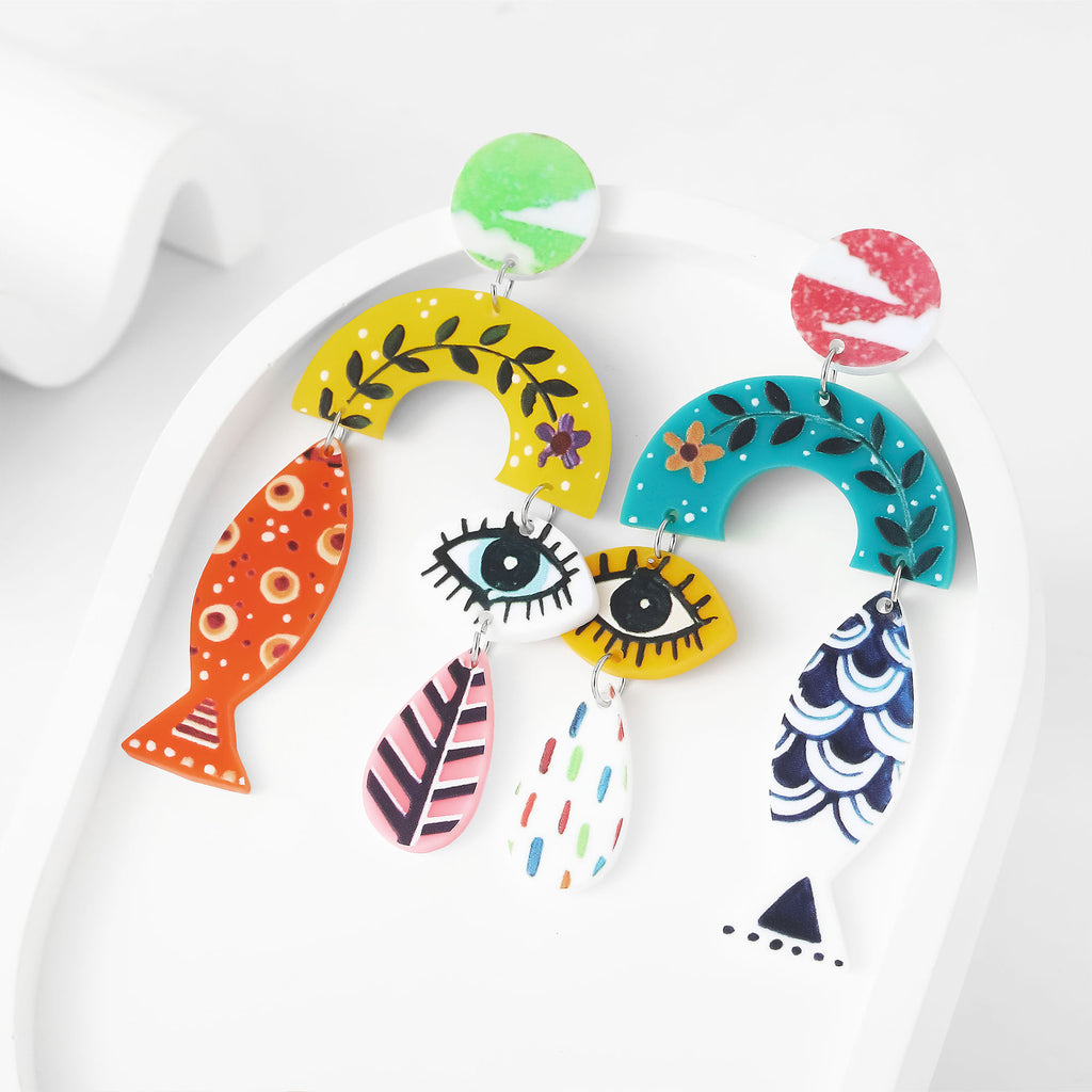 Whimsical Eye and Fish Charm Earrings - view 2