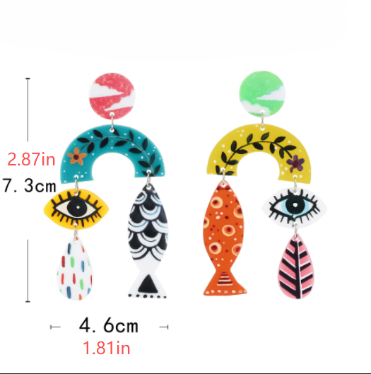 Whimsical Eye and Fish Charm Earrings - view 3