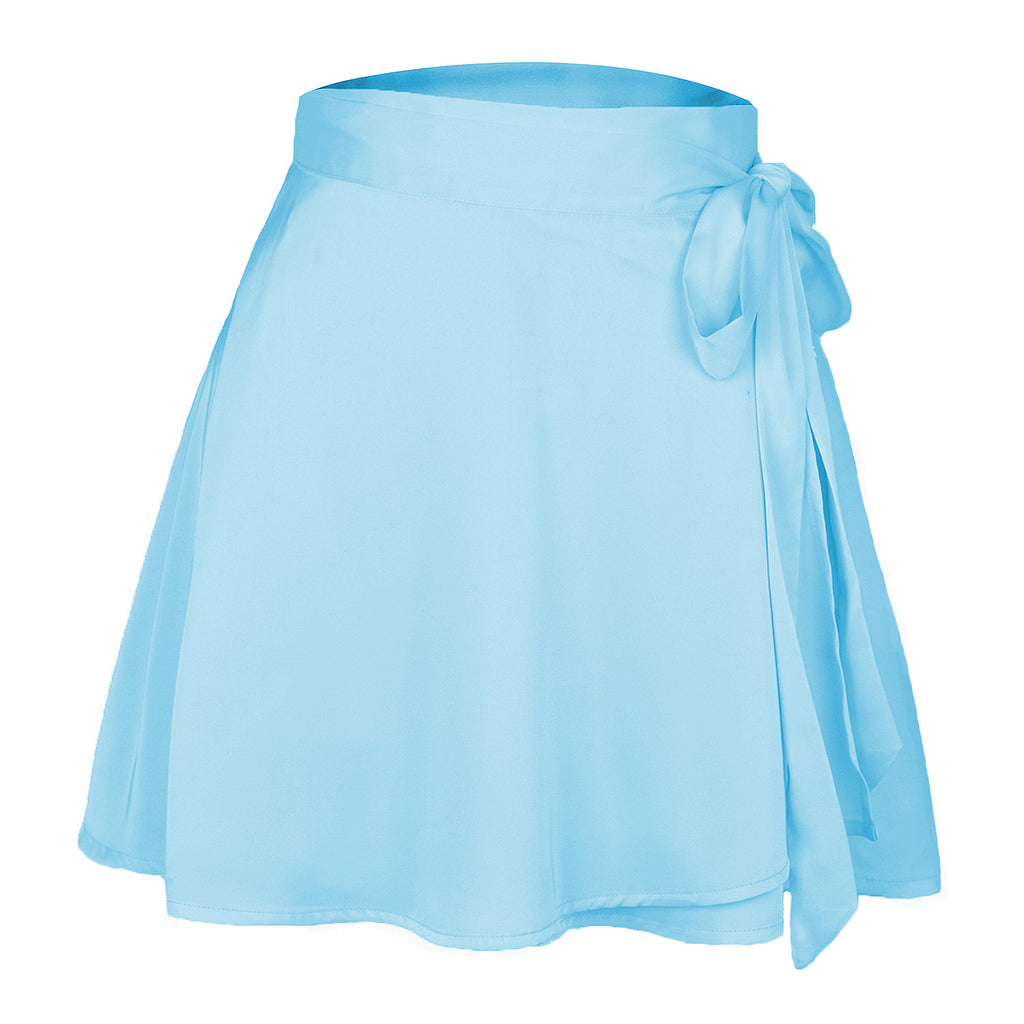 Tie-Waist Satin Wrap Mini Skirt - Blue - 1