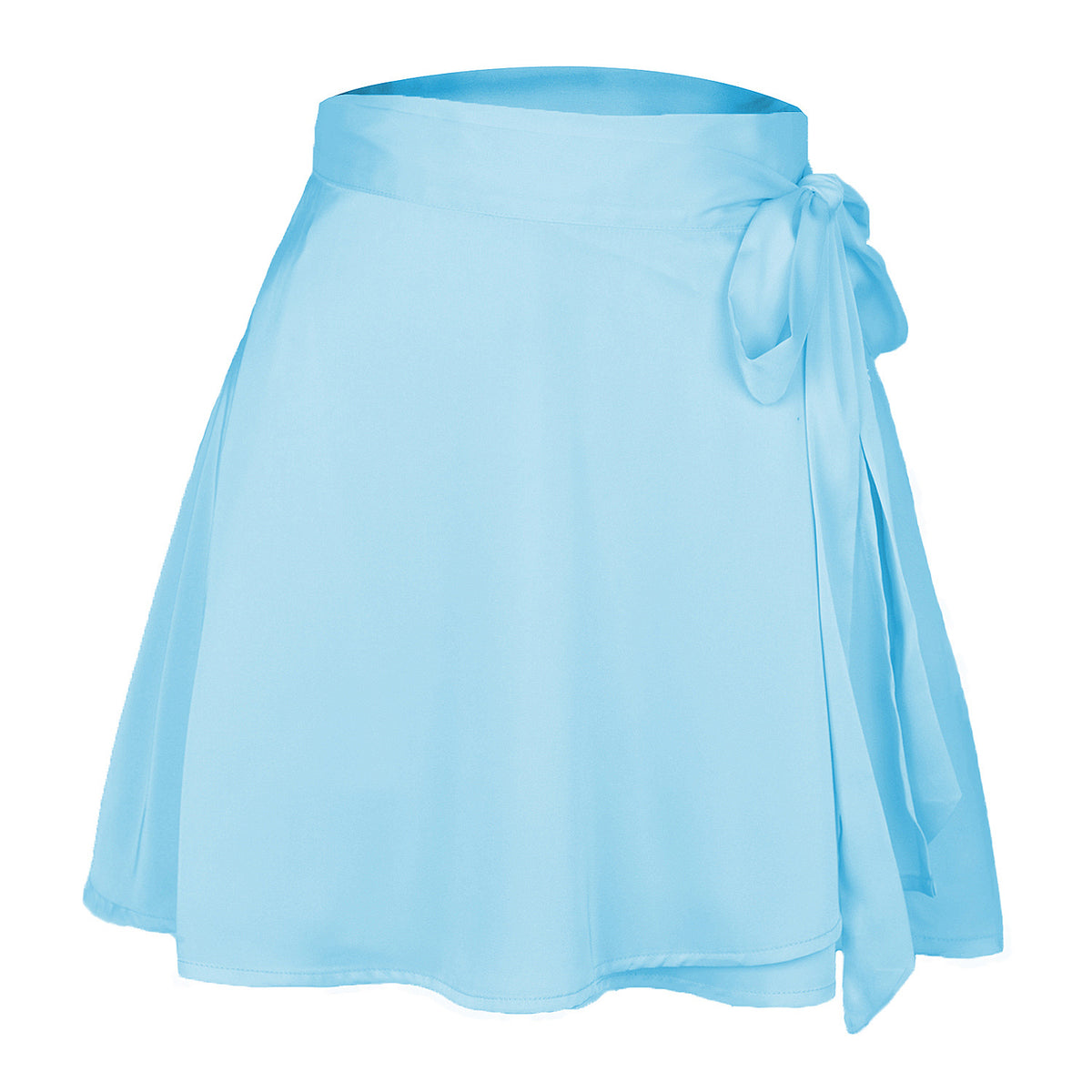 Tie-Waist Satin Wrap Mini Skirt - Blue - 1