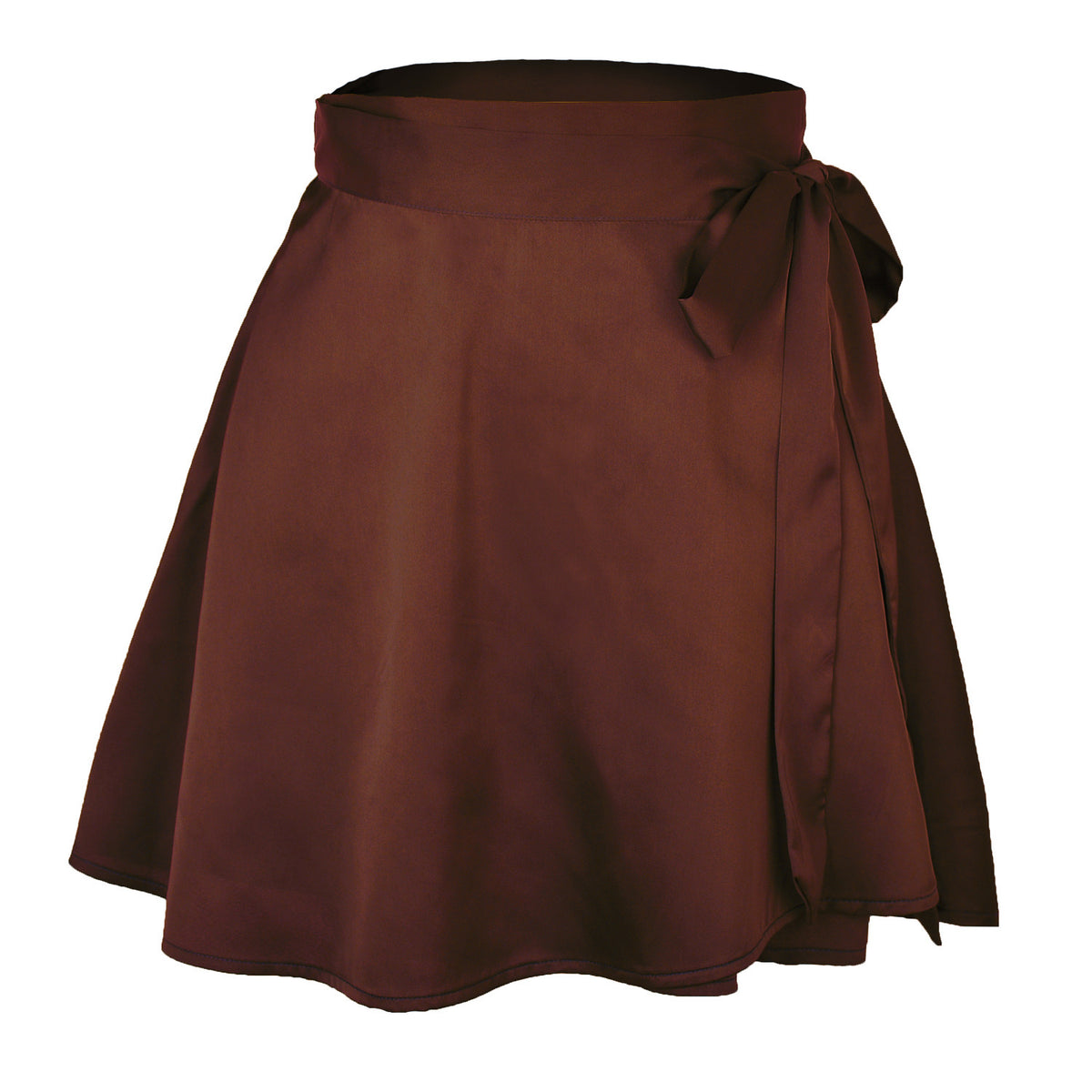 Tie-Waist Satin Wrap Mini Skirt - Brown