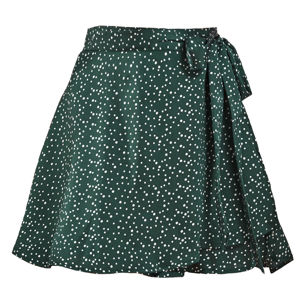 Tie-Waist Satin Wrap Mini Skirt - Green