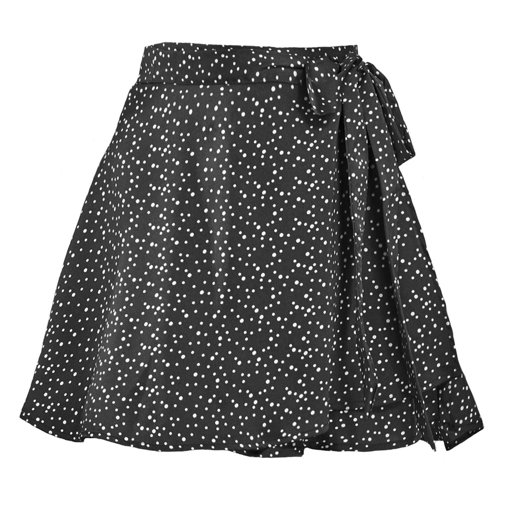 Tie-Waist Satin Wrap Mini Skirt - LightBlack