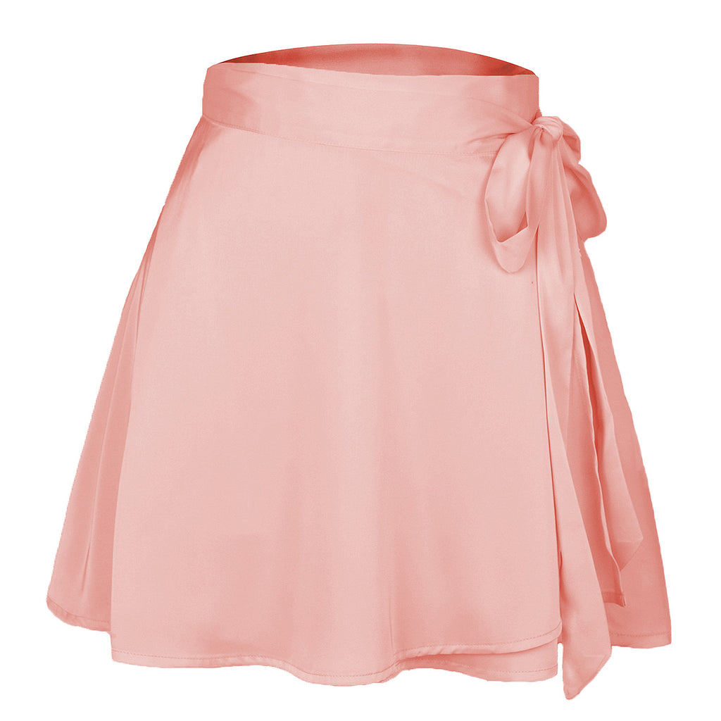 Tie-Waist Satin Wrap Mini Skirt - Pink