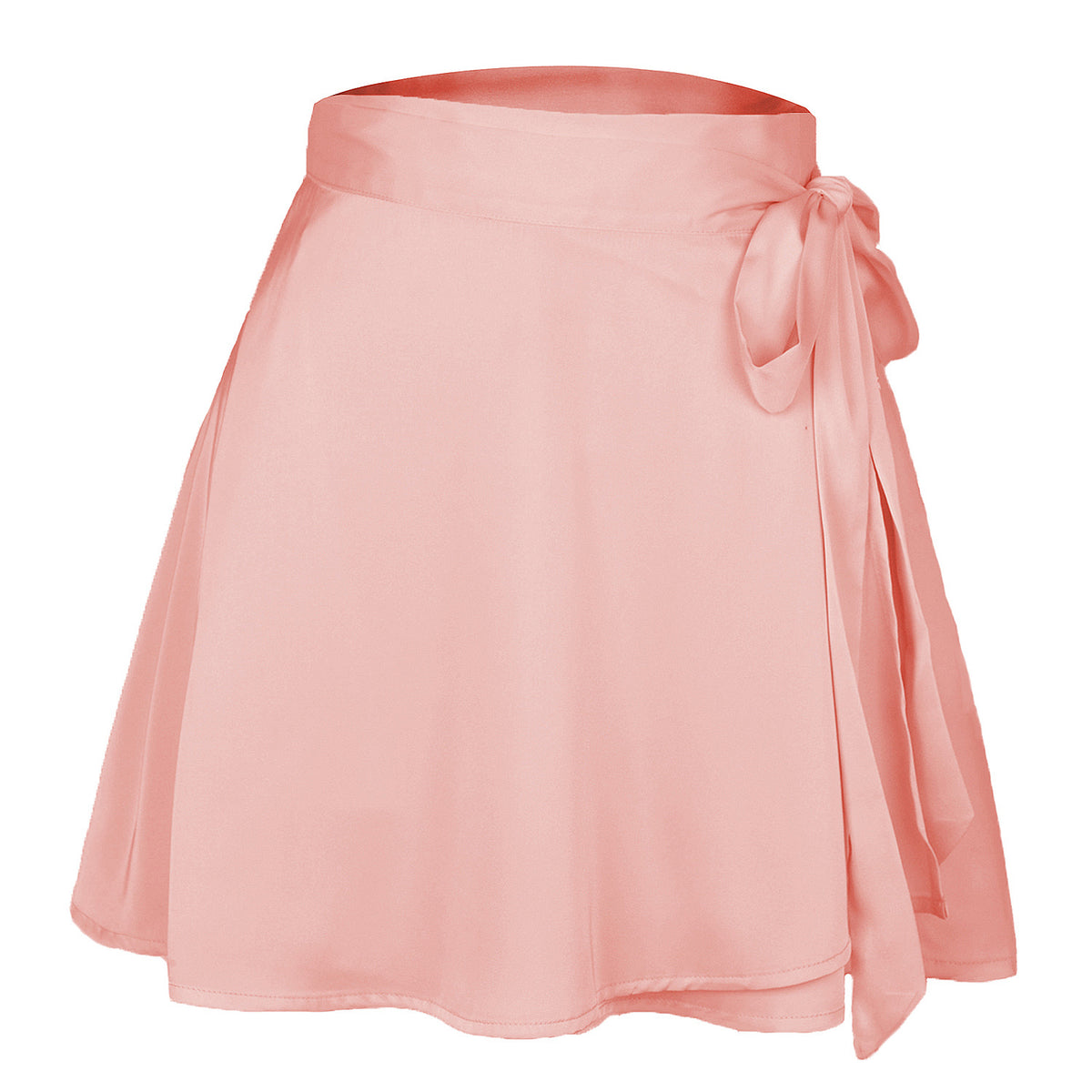 Tie-Waist Satin Wrap Mini Skirt - Pink