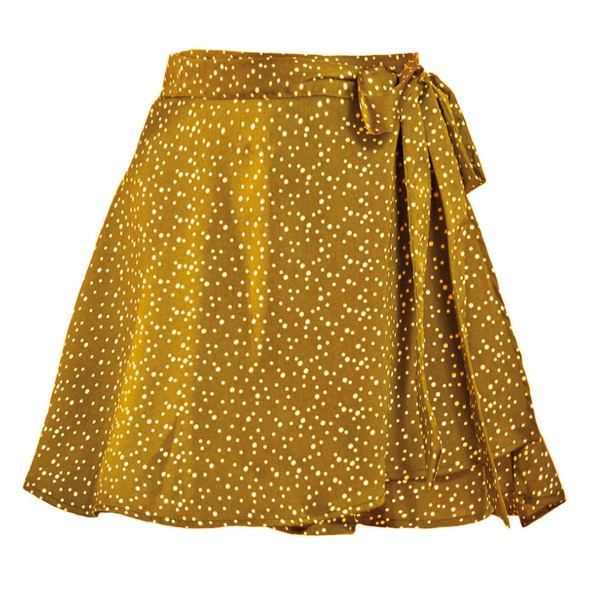 Tie-Waist Satin Wrap Mini Skirt - Yellow