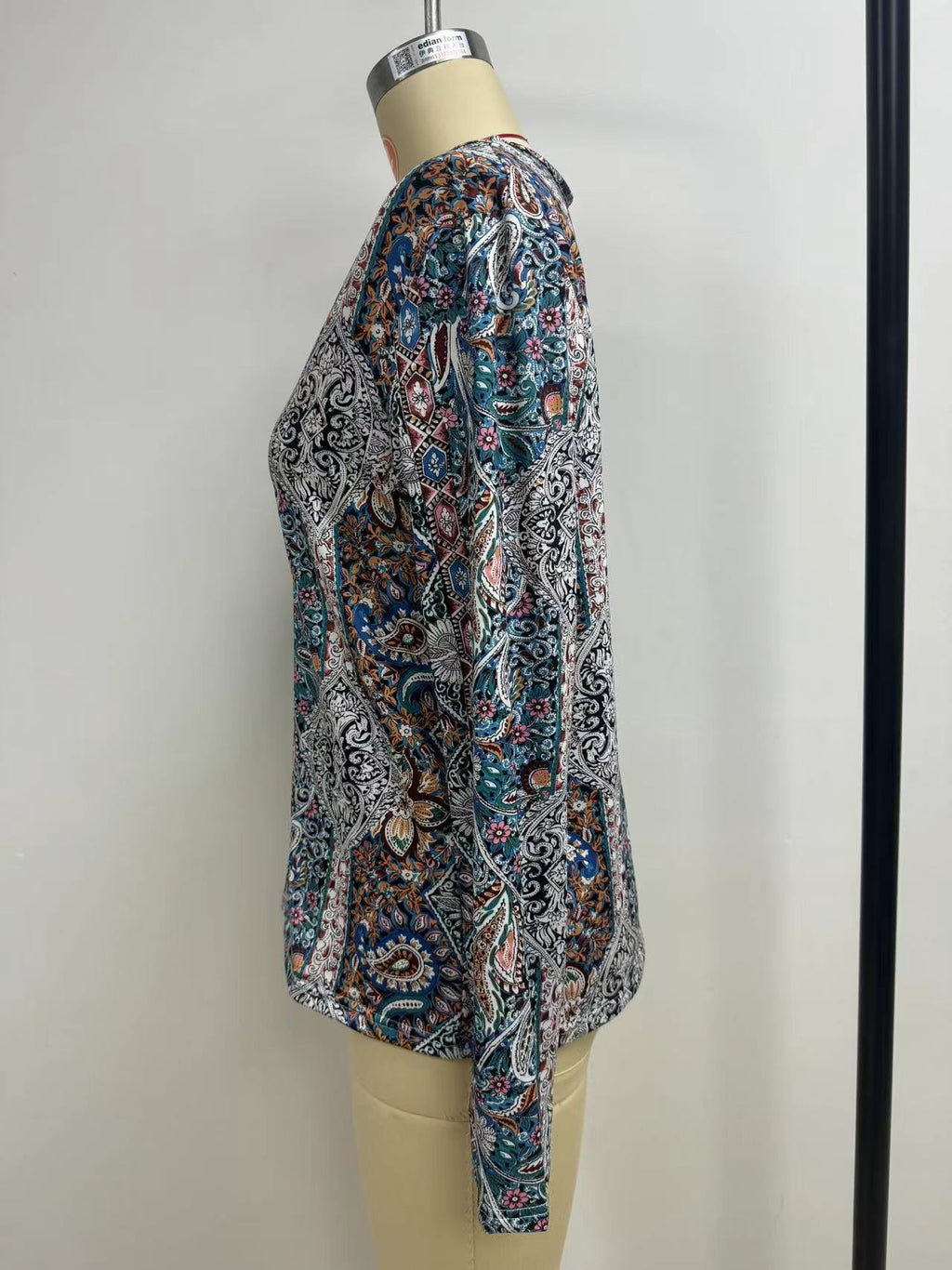 Boho Paisley V Neck Long Sleeve Tee - view 1