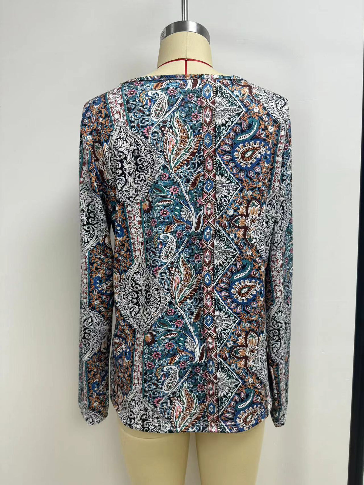 Boho Paisley V Neck Long Sleeve Tee - view 2