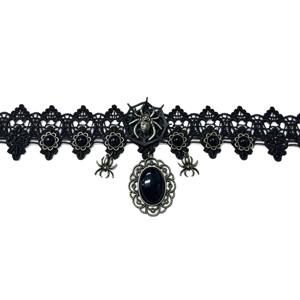 Black Lace Spider Cameo Choker Necklace - view 1