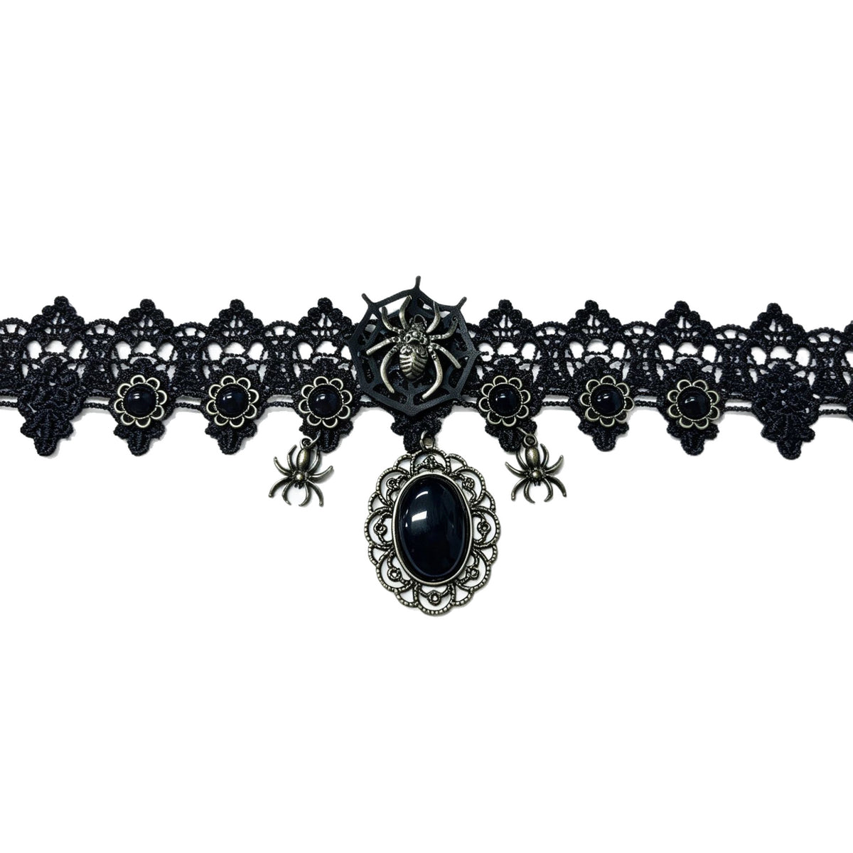 Black Lace Spider Cameo Choker Necklace - view 1