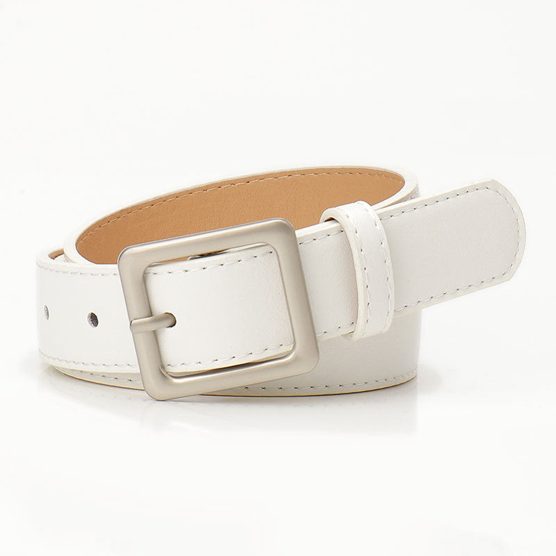 Square Buckle Faux Leather Waist Belt - White