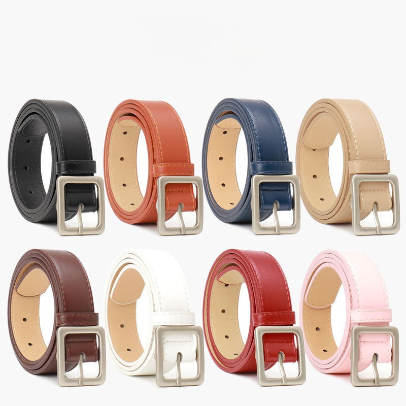 Square Buckle Faux Leather Waist Belt