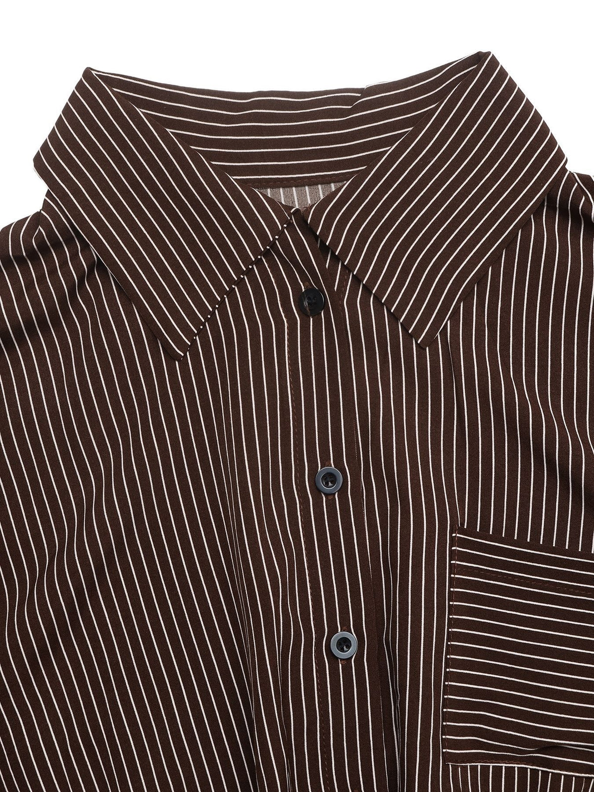 Pinstripe Oversized Button Down Shirt Bodysuit - Brown - 6