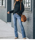 Faded Wash Button Front Bootcut Jeans - Light blue
