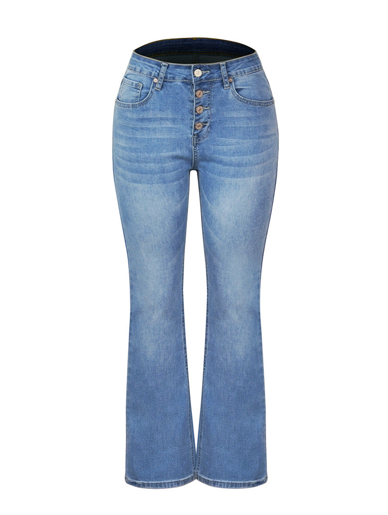 Faded Wash Button Front Bootcut Jeans - Light blue - 1