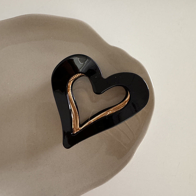 Heart Cutout Acetate Claw Clip - Black