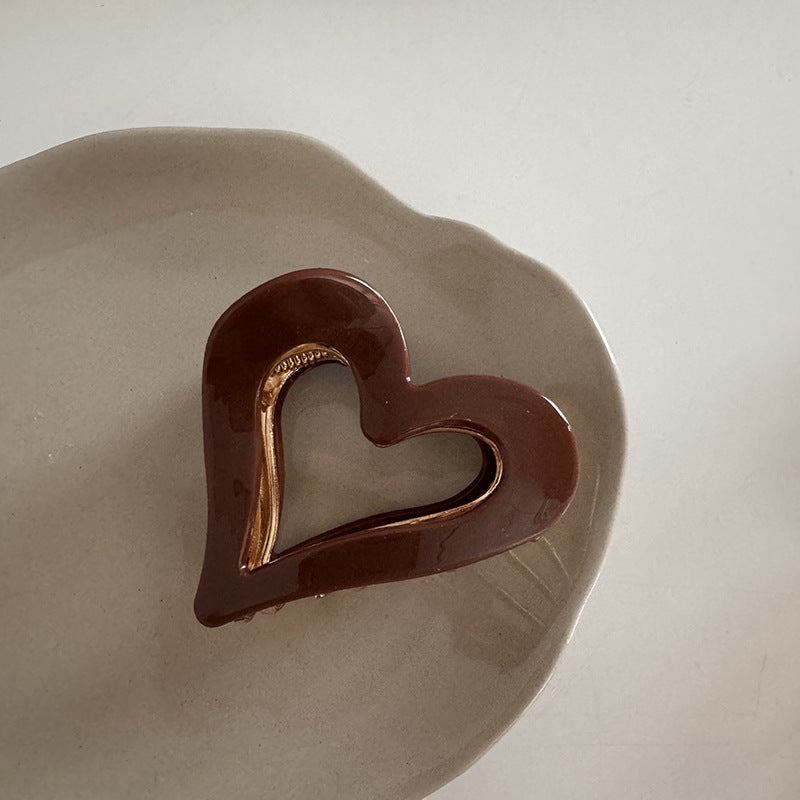 Heart Cutout Acetate Claw Clip - Coffee