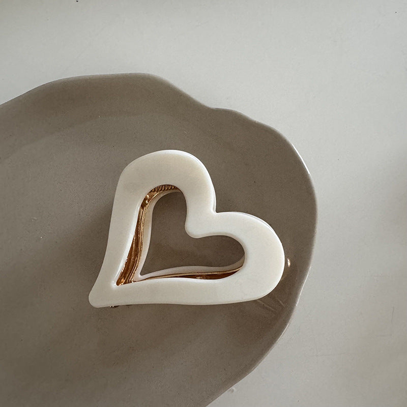 Heart Cutout Acetate Claw Clip - White
