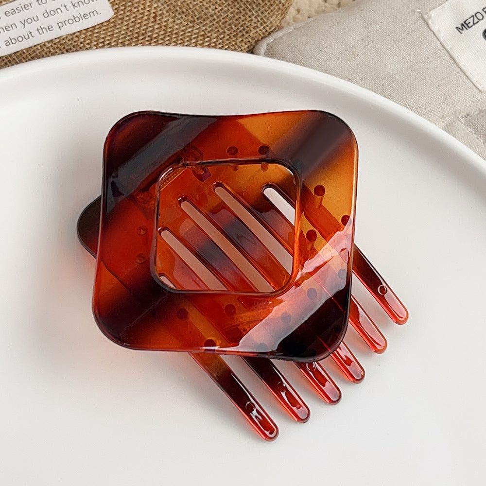 Square Frame Comb Hair Claw Clip - Amber