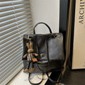 Slouchy Faux Leather Flap Backpack - Black